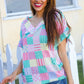 Easy Living Mint Patchwork Print Textured Knit V Neck Top