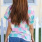 Easy Living Mint Patchwork Print Textured Knit V Neck Top