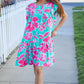 Diva Dreaming Aqua Floral Print Tiered Ruffle Sleeve Dress