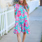 Diva Dreaming Aqua Floral Print Tiered Ruffle Sleeve Dress