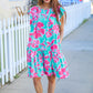 Diva Dreaming Aqua Floral Print Tiered Ruffle Sleeve Dress