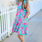 Diva Dreaming Aqua Floral Print Tiered Ruffle Sleeve Dress