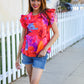 Look of Love Red & Fuchsia Floral Smocked Ruffle Frill Sleeve Top