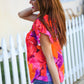 Look of Love Red & Fuchsia Floral Smocked Ruffle Frill Sleeve Top