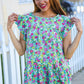All For You Mint Floral Yoke Flutter Sleeve Keyhole Back Top