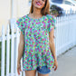 All For You Mint Floral Yoke Flutter Sleeve Keyhole Back Top