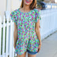 All For You Mint Floral Yoke Flutter Sleeve Keyhole Back Top