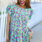 All For You Mint Floral Yoke Flutter Sleeve Keyhole Back Top
