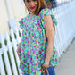 All For You Mint Floral Yoke Flutter Sleeve Keyhole Back Top