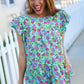 All For You Mint Floral Yoke Flutter Sleeve Keyhole Back Top