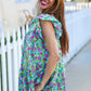 All For You Mint Floral Yoke Flutter Sleeve Keyhole Back Top