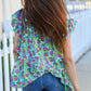 All For You Mint Floral Yoke Flutter Sleeve Keyhole Back Top