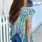 All For You Mint Floral Yoke Flutter Sleeve Keyhole Back Top