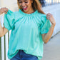 Follow Me Mint Frill Mock Neck Woven Top
