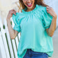 Follow Me Mint Frill Mock Neck Woven Top