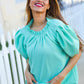 Follow Me Mint Frill Mock Neck Woven Top