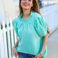 Follow Me Mint Frill Mock Neck Woven Top