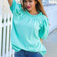 Follow Me Mint Frill Mock Neck Woven Top