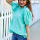 Follow Me Mint Frill Mock Neck Woven Top