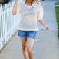 Can't Look Away Oatmeal Crochet V Neck Collared Top