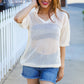 Can't Look Away Oatmeal Crochet V Neck Collared Top