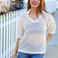 Can't Look Away Oatmeal Crochet V Neck Collared Top