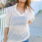 Can't Look Away Oatmeal Crochet V Neck Collared Top