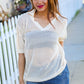 Can't Look Away Oatmeal Crochet V Neck Collared Top