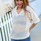 Can't Look Away Oatmeal Crochet V Neck Collared Top