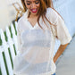 Can't Look Away Oatmeal Crochet V Neck Collared Top