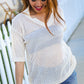 Can't Look Away Oatmeal Crochet V Neck Collared Top