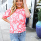 Spring Vibes Coral Wavy Rib Puff Short Sleeves Floral Top