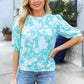 Spring Vibes Mint Wavy Rib Puff Short Sleeves Floral Top