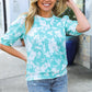 Spring Vibes Mint Wavy Rib Puff Short Sleeves Floral Top
