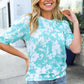 Spring Vibes Mint Wavy Rib Puff Short Sleeves Floral Top
