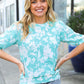 Spring Vibes Mint Wavy Rib Puff Short Sleeves Floral Top