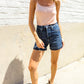 Judy Blue Dark Wash Released Hem Tummy Control Shorts