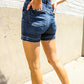 Judy Blue Dark Wash Released Hem Tummy Control Shorts