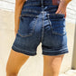 Judy Blue Dark Wash Released Hem Tummy Control Shorts
