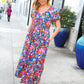 Find Love Blue Floral Raglan Puff Sleeves V Neck Smocked Waist Maxi