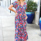 Find Love Blue Floral Raglan Puff Sleeves V Neck Smocked Waist Maxi