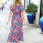 Find Love Blue Floral Raglan Puff Sleeves V Neck Smocked Waist Maxi