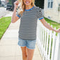 Seize The Day Blue Trim Black & Ivory Stripe Knit Top