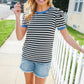 Seize The Day Blue Trim Black & Ivory Stripe Knit Top