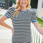 Seize The Day Blue Trim Black & Ivory Stripe Knit Top