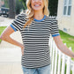 Seize The Day Blue Trim Black & Ivory Stripe Knit Top