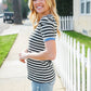 Seize The Day Blue Trim Black & Ivory Stripe Knit Top