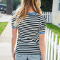 Seize The Day Blue Trim Black & Ivory Stripe Knit Top