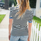 Seize The Day Blue Trim Black & Ivory Stripe Knit Top