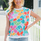 Beautiful You Teal Multicolor Floral Rib Dolman Sleeve Top